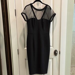 Maggy London Black Midi Dress with Sheer Accents